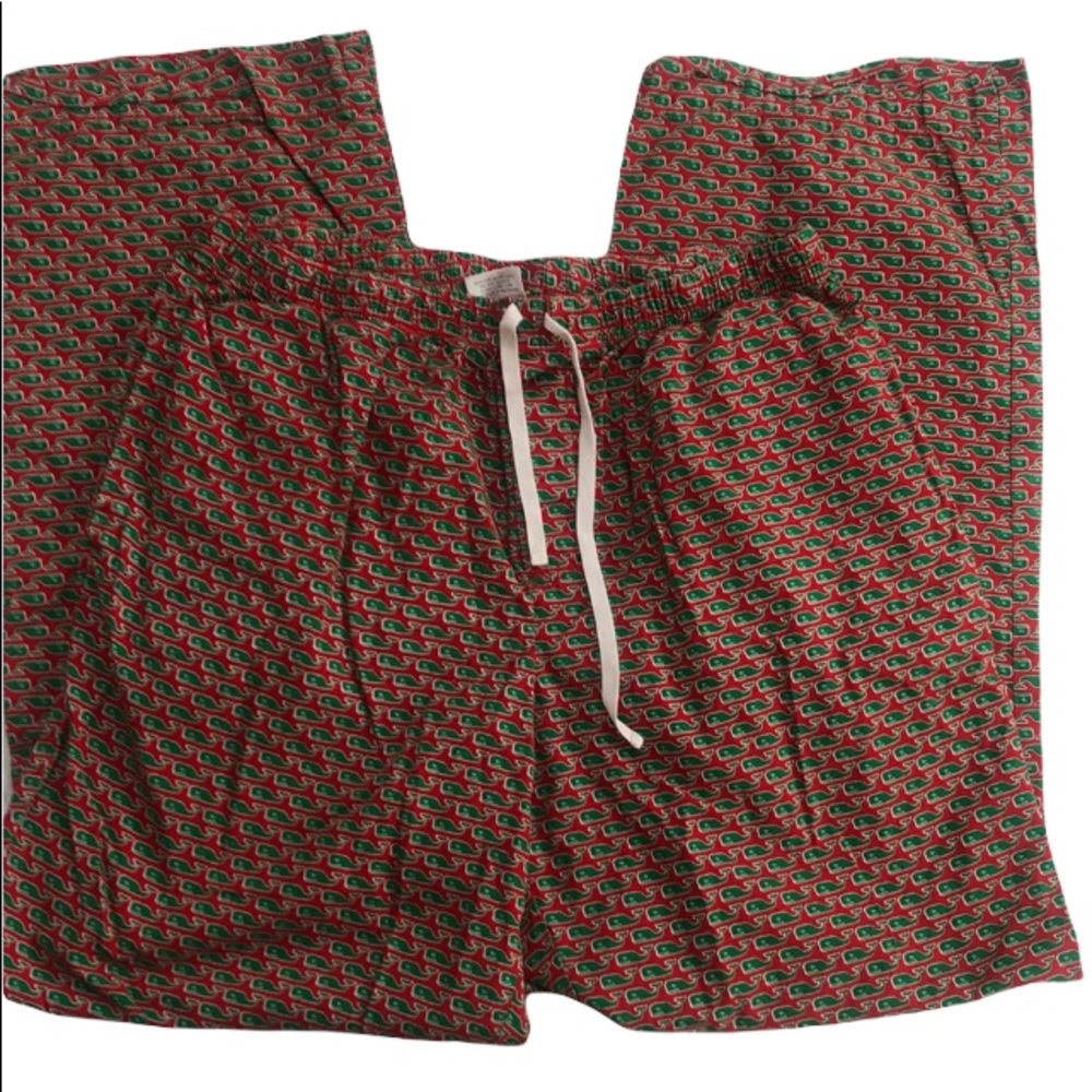 Vineyard Vines Whale‎ Red & Green 100% Cotton Drawstring PJ Pants Bottoms Small